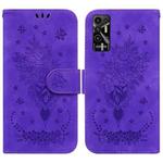 For Tecno Pova 2 Butterfly Rose Embossed Leather Phone Case(Purple)