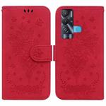 For Tecno Pova Neo Butterfly Rose Embossed Leather Phone Case(Red)