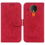 For Tecno Spark 6 Butterfly Rose Embossed Leather Phone Case(Red)