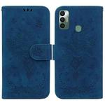 For Tecno Spark 7 Butterfly Rose Embossed Leather Phone Case(Blue)