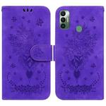 For Tecno Spark 7 Butterfly Rose Embossed Leather Phone Case(Purple)
