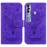 For Tecno Spark 7 Pro Butterfly Rose Embossed Leather Phone Case(Purple)