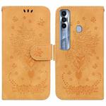 For Tecno Spark 7 Pro Butterfly Rose Embossed Leather Phone Case(Yellow)