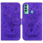 For Tecno Spark 7P Butterfly Rose Embossed Leather Phone Case(Purple)
