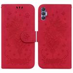 For Tecno Spark 8P Butterfly Rose Embossed Leather Phone Case(Red)