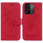 For Tecno Spark Go 2022 / Spark 8C Butterfly Rose Embossed Leather Phone Case(Red)