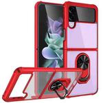 For Samsung Galaxy Z Flip4 5G Transparent TPU + Acrylic Ring Holder Phone Case(Red)