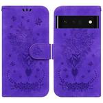 For Google Pixel 6 Pro Butterfly Rose Embossed Leather Phone Case(Purple)