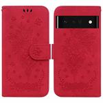 For Google Pixel 6 Pro Butterfly Rose Embossed Leather Phone Case(Red)