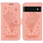 For Google Pixel 6 Pro Butterfly Rose Embossed Leather Phone Case(Pink)