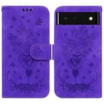 For Google Pixel 6 Butterfly Rose Embossed Leather Phone Case(Purple)