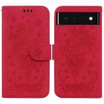 For Google Pixel 6 Butterfly Rose Embossed Leather Phone Case(Red)