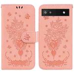 For Google Pixel 6a Butterfly Rose Embossed Leather Phone Case(Pink)