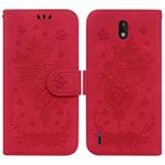For Nokia 1.3 Butterfly Rose Embossed Leather Phone Case(Red)