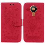 For Nokia 5.3 Butterfly Rose Embossed Leather Phone Case(Red)