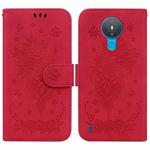 For Nokia 1.4 Butterfly Rose Embossed Leather Phone Case(Red)