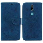 For Nokia 2.4 Butterfly Rose Embossed Leather Phone Case(Blue)