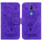 For Nokia 2.4 Butterfly Rose Embossed Leather Phone Case(Purple)