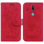 For Nokia 2.4 Butterfly Rose Embossed Leather Phone Case(Red)