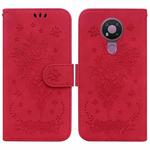 For Nokia 3.4 Butterfly Rose Embossed Leather Phone Case(Red)