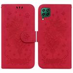 For Huawei P40 Lite / nova 6 SE / nova 7i Butterfly Rose Embossed Leather Phone Case(Red)