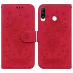 For Huawei P30 Lite / nova 4e Butterfly Rose Embossed Leather Phone Case(Red)