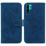 For Huawei P30 Pro Butterfly Rose Embossed Leather Phone Case(Blue)