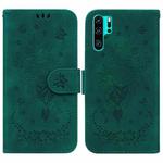 For Huawei P30 Pro Butterfly Rose Embossed Leather Phone Case(Green)