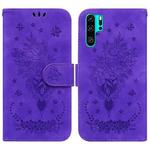 For Huawei P30 Pro Butterfly Rose Embossed Leather Phone Case(Purple)