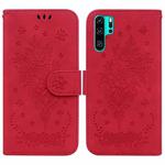 For Huawei P30 Pro Butterfly Rose Embossed Leather Phone Case(Red)