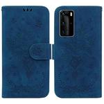 For Huawei P40 Pro Butterfly Rose Embossed Leather Phone Case(Blue)