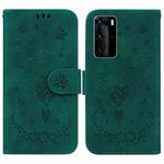 For Huawei P40 Pro Butterfly Rose Embossed Leather Phone Case(Green)