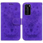 For Huawei P40 Pro Butterfly Rose Embossed Leather Phone Case(Purple)