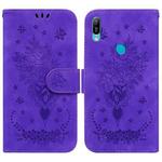 For Huawei Y6 2019 Butterfly Rose Embossed Leather Phone Case(Purple)