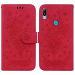 For Huawei Y6 2019 Butterfly Rose Embossed Leather Phone Case(Red)