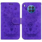 For Huawei nova 5i / Honor 50 Lite Butterfly Rose Embossed Leather Phone Case(Purple)