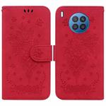 For Huawei nova 5i / Honor 50 Lite Butterfly Rose Embossed Leather Phone Case(Red)