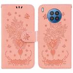For Huawei nova 5i / Honor 50 Lite Butterfly Rose Embossed Leather Phone Case(Pink)