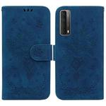 For Huawei P Smart 2021 / Y7a Butterfly Rose Embossed Leather Phone Case(Blue)