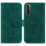 For Huawei P Smart 2021 / Y7a Butterfly Rose Embossed Leather Phone Case(Green)