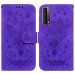For Huawei P Smart 2021 / Y7a Butterfly Rose Embossed Leather Phone Case(Purple)
