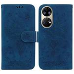 For Huawei P50 Butterfly Rose Embossed Leather Phone Case(Blue)
