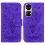 For Huawei P50 Butterfly Rose Embossed Leather Phone Case(Purple)