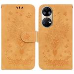 For Huawei P50 Butterfly Rose Embossed Leather Phone Case(Yellow)