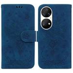 For Huawei P50 Pro Butterfly Rose Embossed Leather Phone Case(Blue)