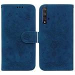 For Honor 20 / Huawei nova 5T Butterfly Rose Embossed Leather Phone Case(Blue)