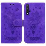 For Honor 20 / Huawei nova 5T Butterfly Rose Embossed Leather Phone Case(Purple)