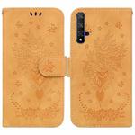 For Honor 20 / Huawei nova 5T Butterfly Rose Embossed Leather Phone Case(Yellow)