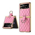For Samsung Galaxy Z Flip3 5G Rhombic Leather Texture Ring Holder Phone Case(Pink)