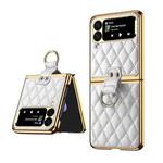 For Samsung Galaxy Z Flip3 5G Rhombic Leather Texture Ring Holder Phone Case(White)